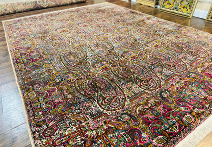 Persian Kerman Rug Lavar Antique 9x12 Rare Boteh Paisley Design Handwoven