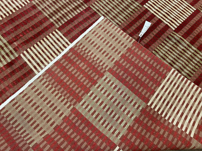 Modern Tibetan Rug 8x10, Hand Knotted Contemporary Nepali Carpet 8 x 10, Checkerboard Design, Red Cream Light Brown, Very Fine Wool & Silk