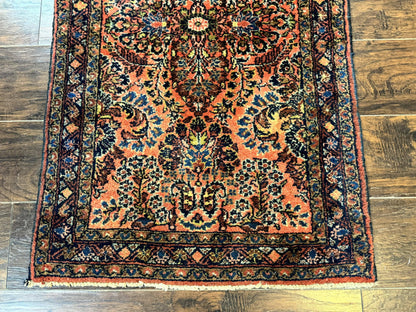 Antique Persian Lilihan Rug 2x4 Red Floral Wool Handmade Carpet