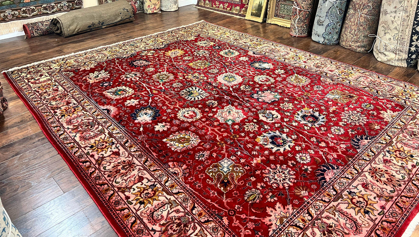 Persian Tabriz Rug 10x12 Floral Allover Handmade Vintage Wool Carpet