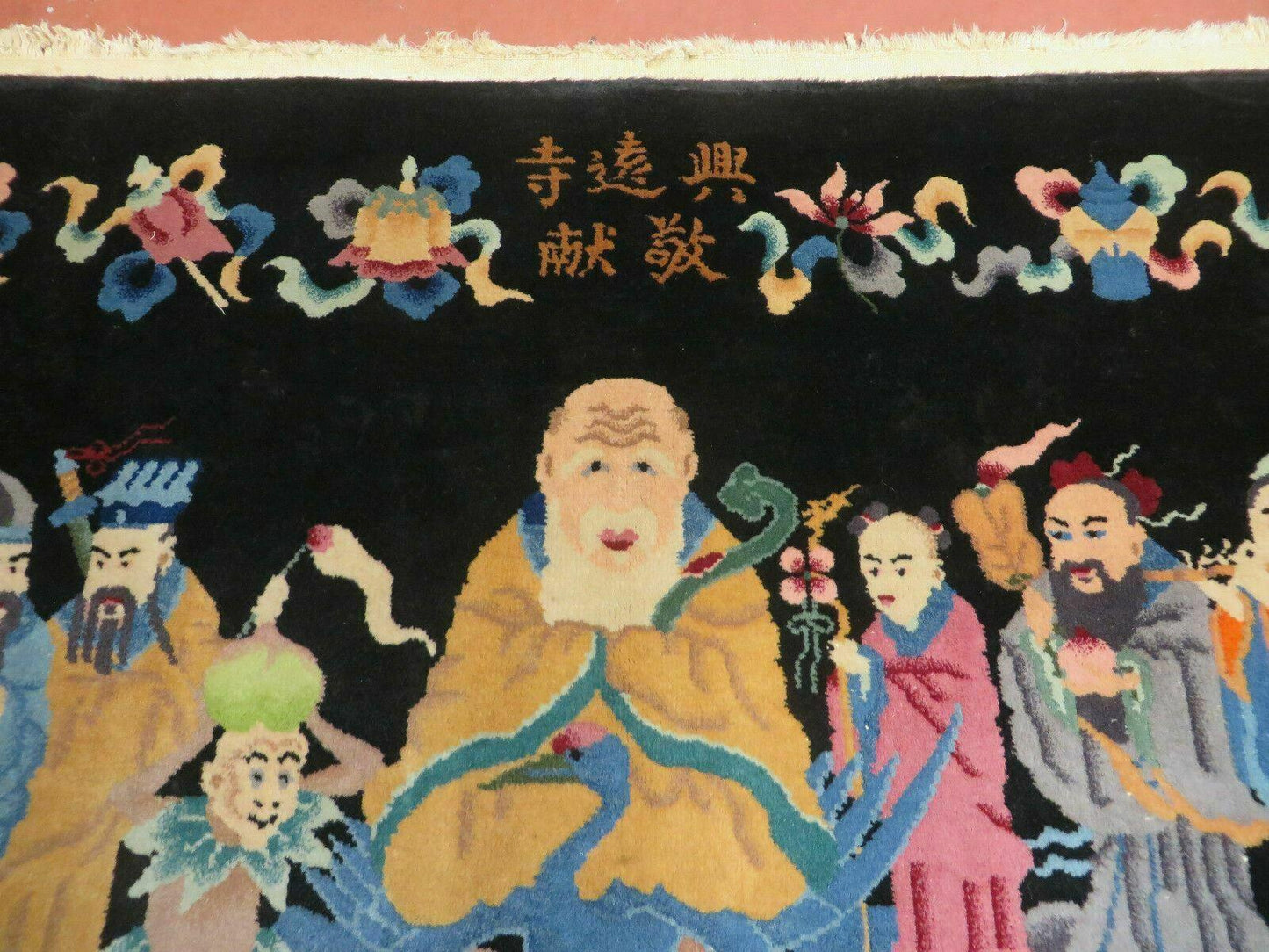 Chinese Wool Pictorial Rug Hand Knotted Vintage Confucius Immortals Scene Carpet