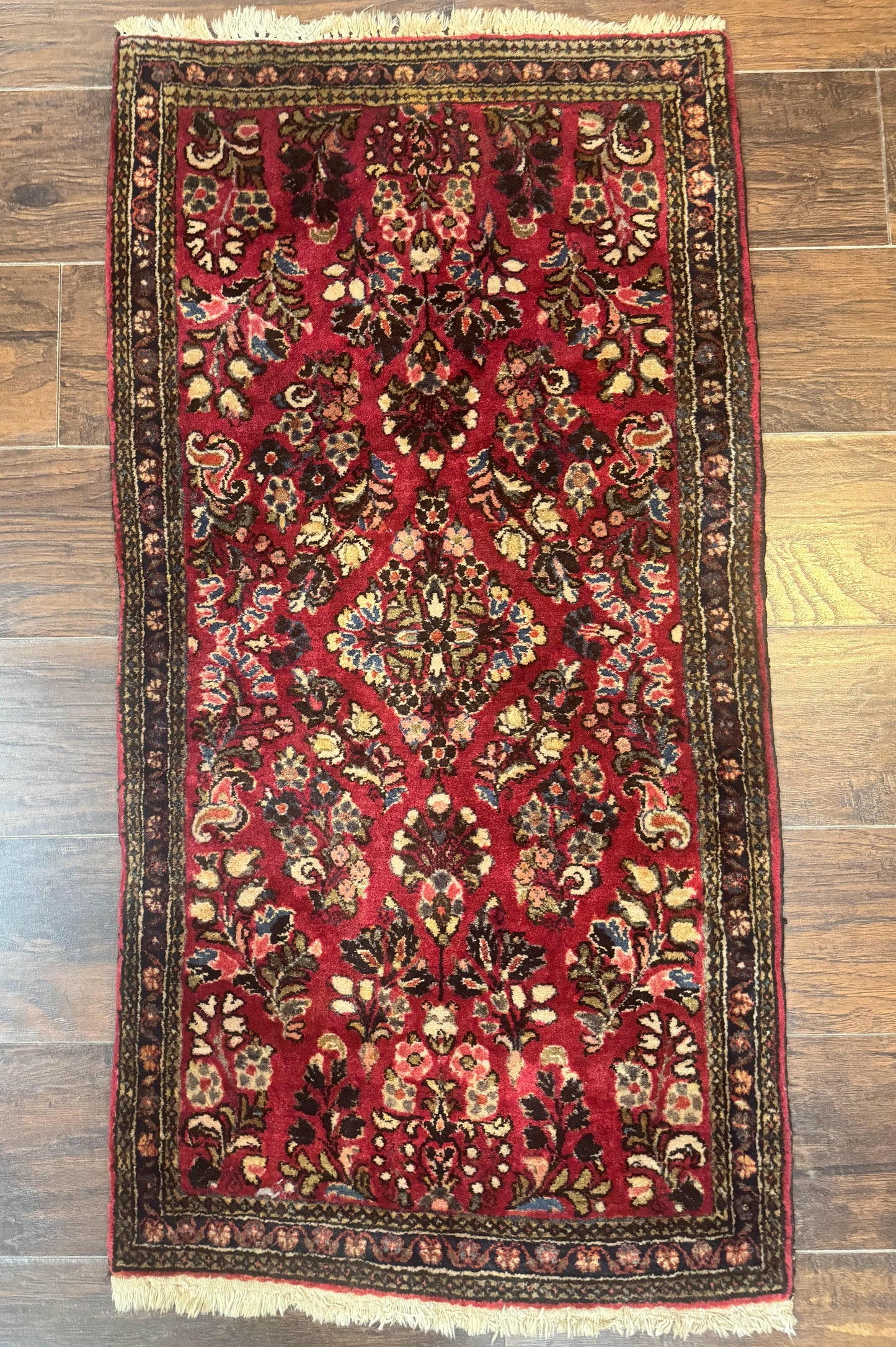 Persian Sarouk Rug 2x4 Small Hand Knotted Wool Floral Red Oriental Carpet