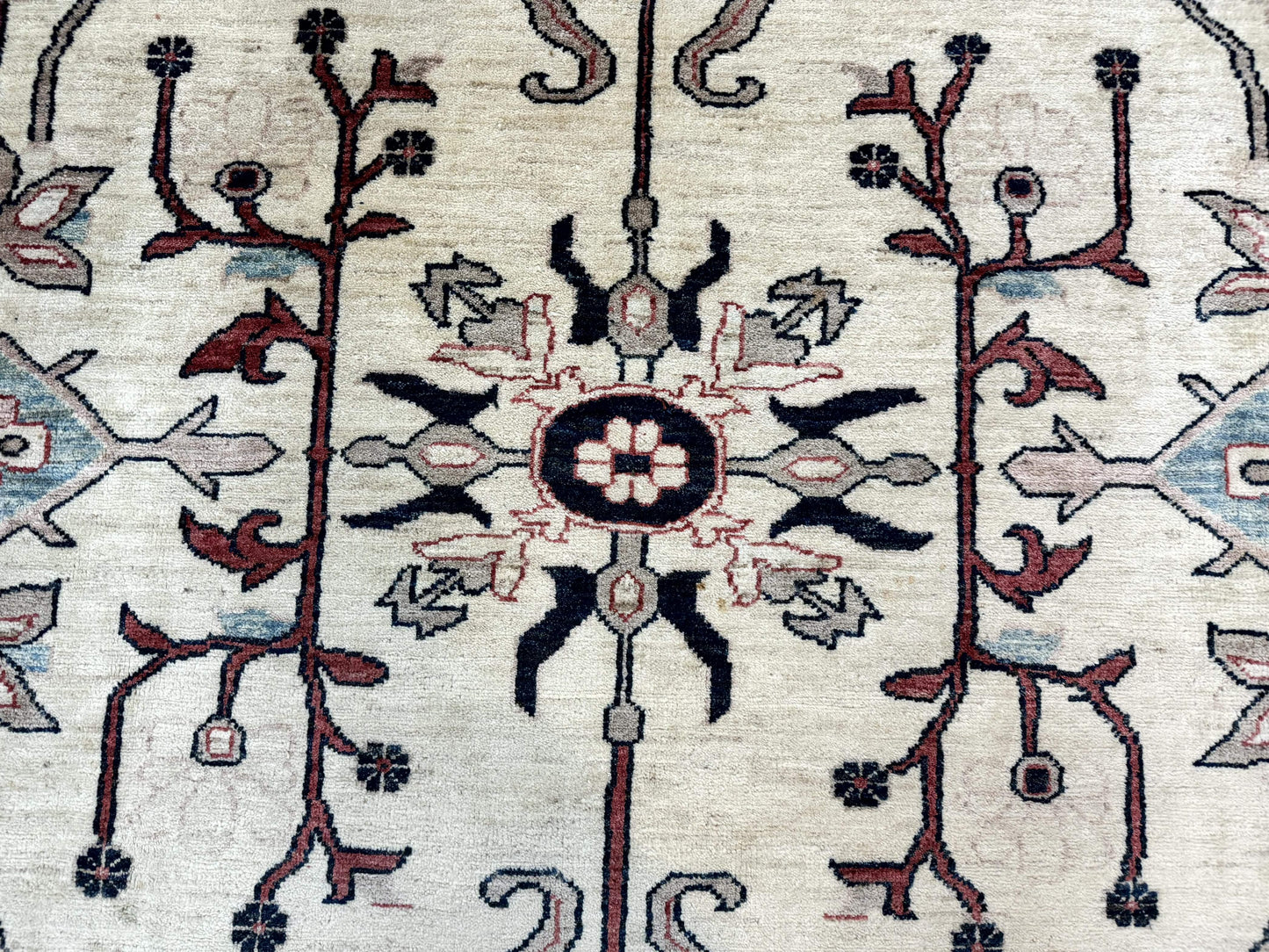 Peshawar Rug 10x14 Beige And Rust Red Hand Knotted Wool Pakistani Rug