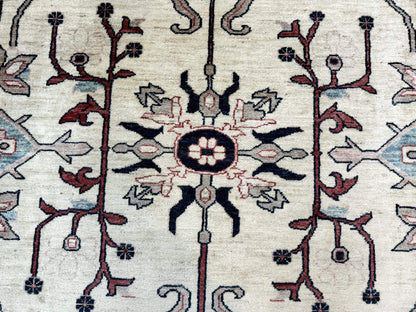 Peshawar Rug 10x14 Beige And Rust Red Hand Knotted Wool Pakistani Rug