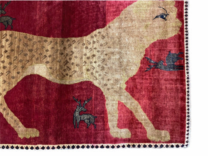 Leopard Print Wool Rug 3.5 By 6 Feet Hand Knotted Vintage Quality Handmade Red Tribal Area Rug