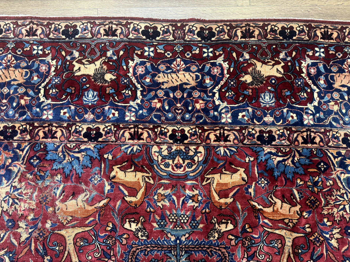 Antique Indo Persian Kerman Rug 9x12 Hand Knotted Wool Tree Of Life Floral Medallion