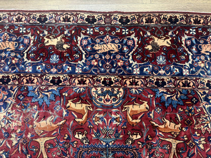 Antique Indo Persian Kerman Rug 9x12 Hand Knotted Wool Tree Of Life Floral Medallion