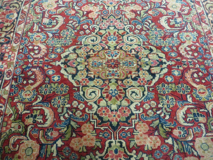 Persian Sarouk Rug 4.6 x 5, Red, Semi Antique, Floral