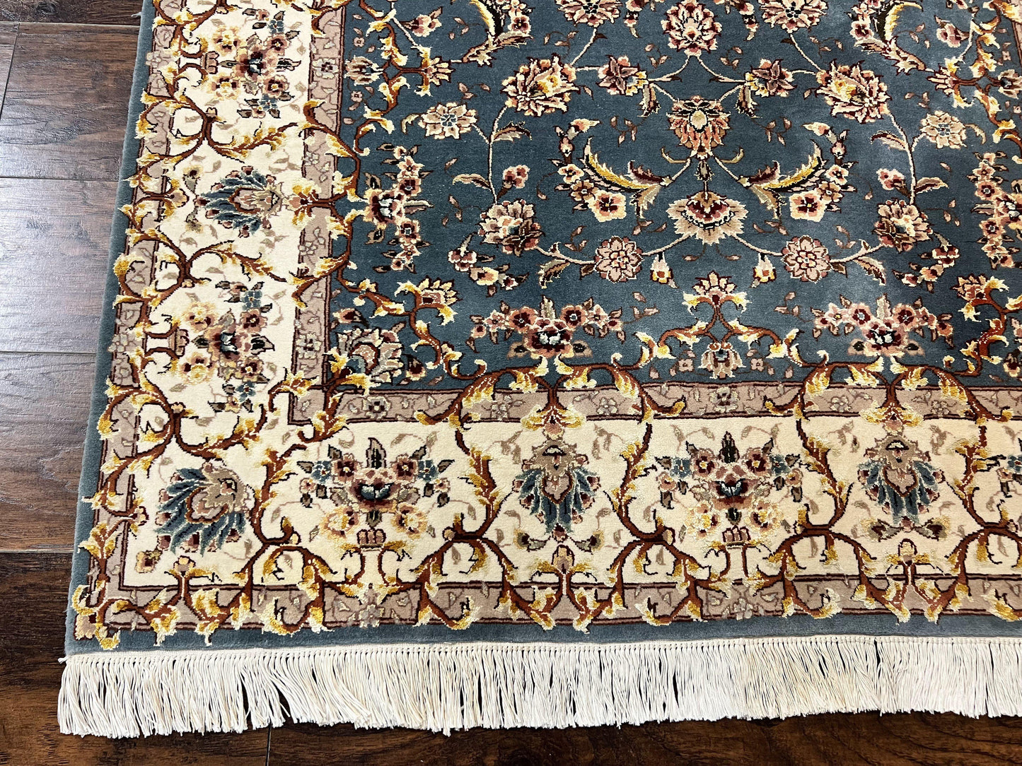 Sino Persian Rug 4x6, Very Fine Oriental Carpet, Handmade Rug 4 x 6, Floral Allover Vintage Traditional Wool & Silk Highlights, 200 KPSI