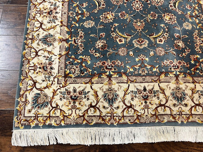 Sino Persian Rug 4x6, Very Fine Oriental Carpet, Handmade Rug 4 x 6, Floral Allover Vintage Traditional Wool & Silk Highlights, 200 KPSI