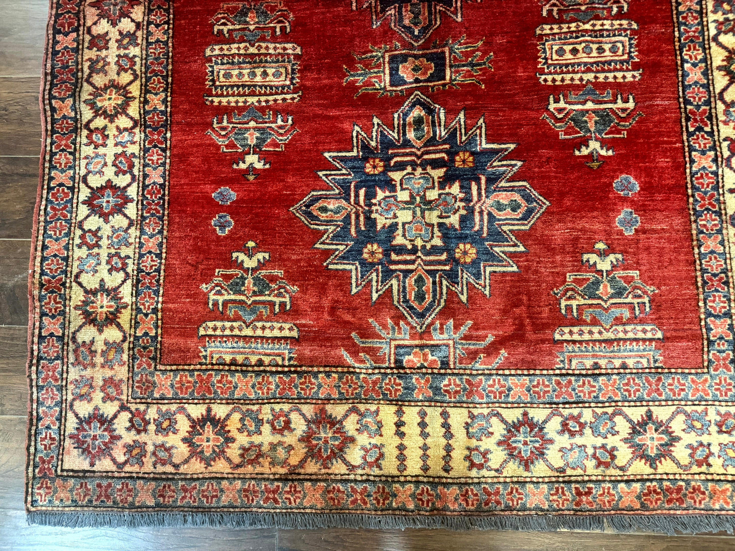 Square Turkish Rug 6x6, Azerbaijani Azeri Turkish Armenian Rug, Red Tan Blue, Geometric, Wool Carpet