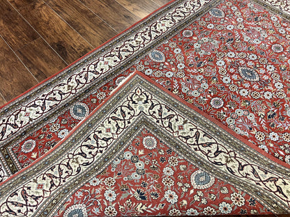 Red Persian Qum Rug 5 x 7.6, Hand Knotted Vintage Wool Fine Carpet 270 KPSI, Floral Allover