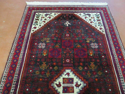 Vintage Handmade Indian Jaipur Rug Bird Carpet Wool Full Pile 4x7