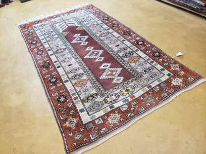 Turkish Rug Hand Knotted Wool 4 Ft 4 In By 7 Ft 6 In Vintage Oriental Tribal Talesh