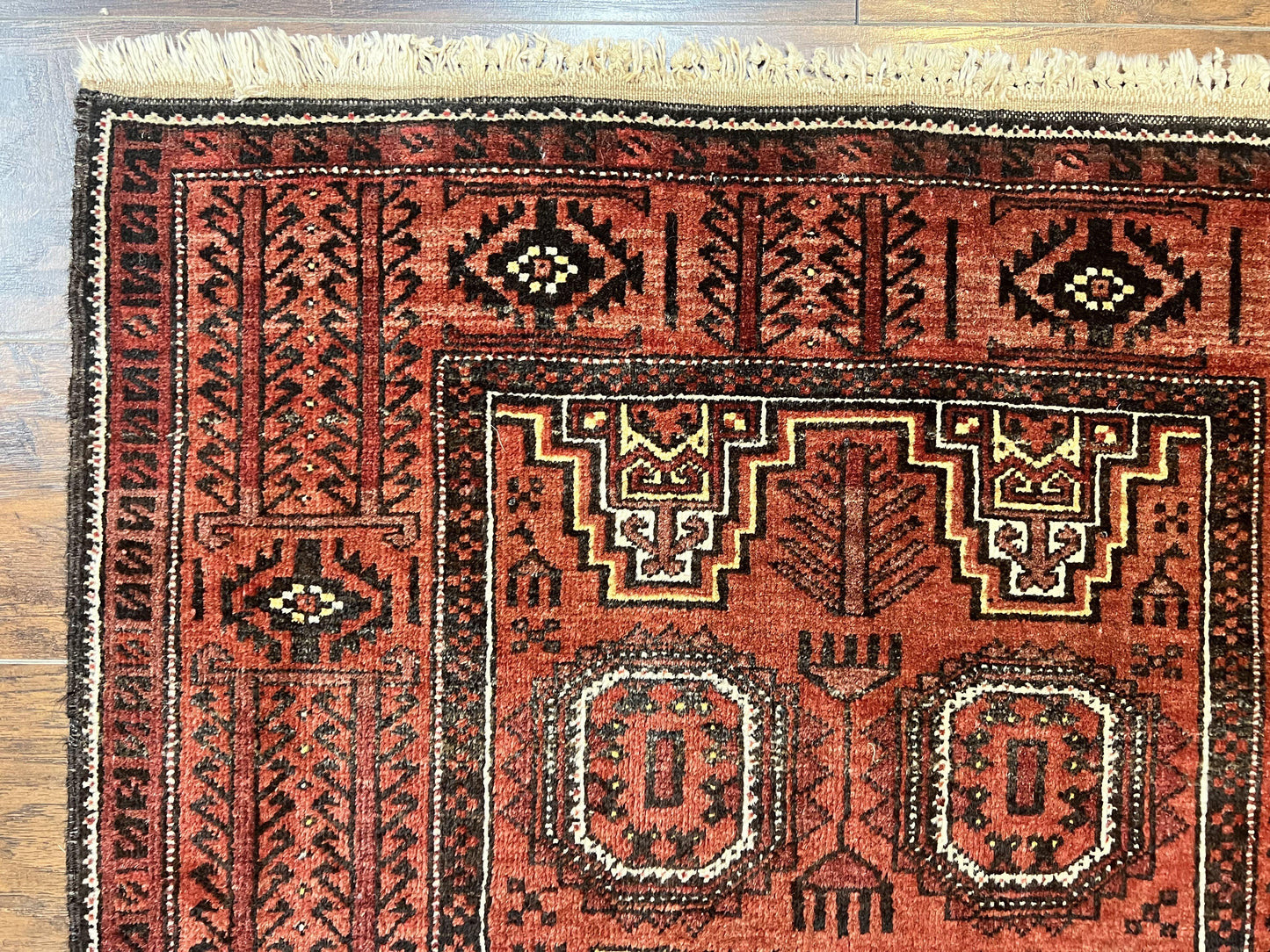 Antique Persian Turkoman Rug 3x6 Wool Tribal Handmade Carpet Red And Black