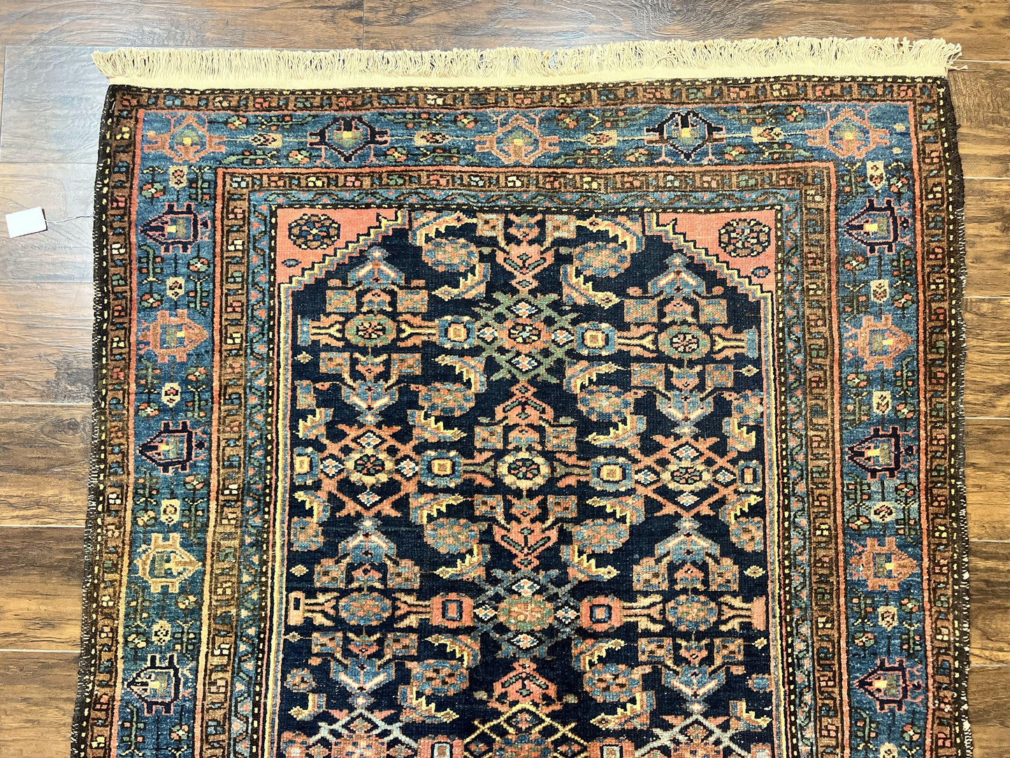 Antique Persian Tribal Rug Hand Knotted Wool 5x7 Navy Blue Pink Hamadan Pattern