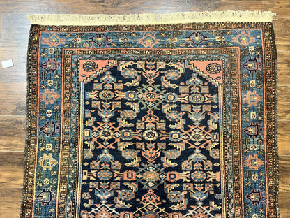 Antique Persian Tribal Rug Hand Knotted Wool 5x7 Navy Blue Pink Hamadan Pattern