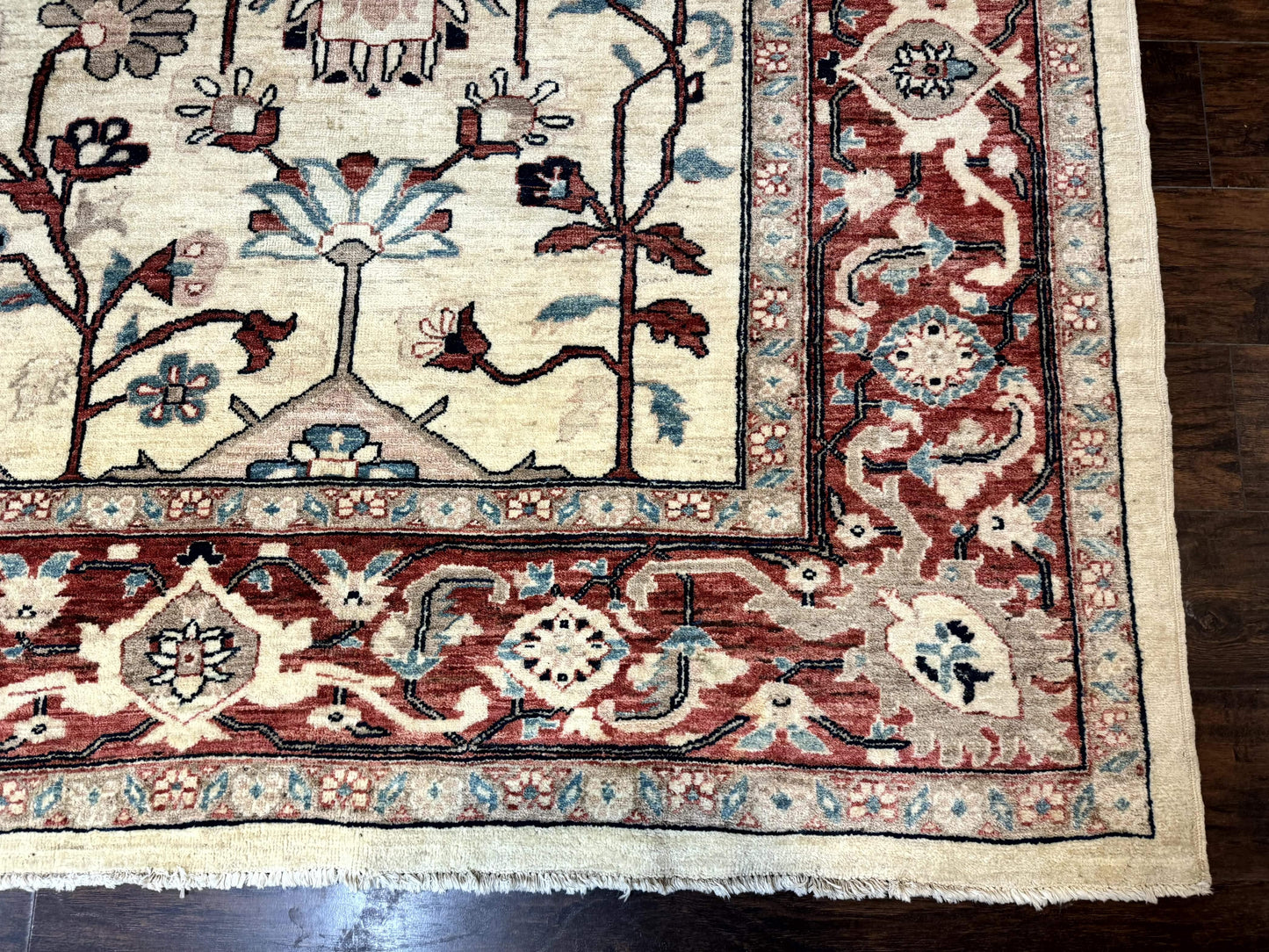 Peshawar Rug 10x14 Beige And Rust Red Hand Knotted Wool Pakistani Rug