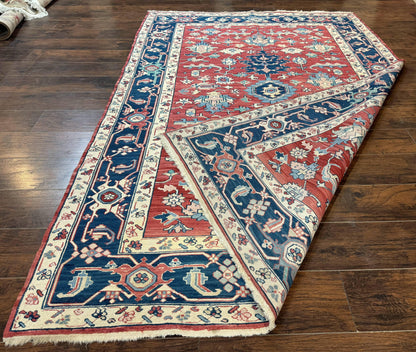Turkish Flatweave Rug Heriz Design 6x9 Vintage Handknotted Wool Red Blue