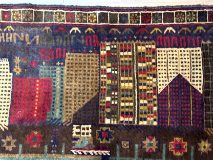 Balouch Rug 3x5 Afghan City Pictorial Hand Knotted Wool Carpet
