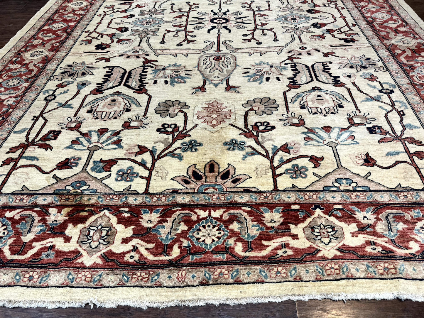 Peshawar Rug 10x14 Beige And Rust Red Hand Knotted Wool Pakistani Rug