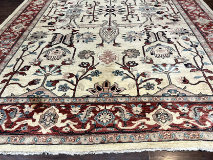 Peshawar Rug 10x14 Beige And Rust Red Hand Knotted Wool Pakistani Rug