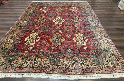 Antique Tabriz Persian Rug 7x10, Red Cream Tan, Unique Design, Fine 270 KPSI, Birds, Floral