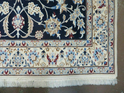 Persian Nain Rug 4x7 Handmade Wool And Silk Details Vintage Oriental