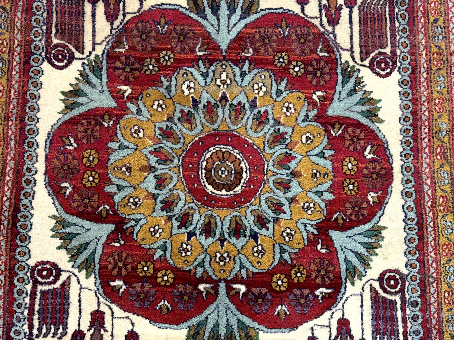 Persian Bijar Rug 2.6 x 4 Vintage Hand Knotted Wool Carpet Brick Red Ivory