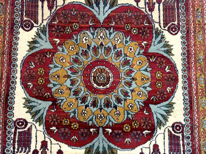 Persian Bijar Rug 2.6 x 4 Vintage Hand Knotted Wool Carpet Brick Red Ivory