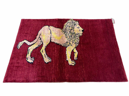 Handmade Wool Rug 3x5 Hand Knotted Lion Design With Veggy Dyes New Vintage