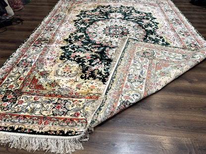 Kashmiri Silk Rug 9x12 Vintage Hand Knotted Carpet For Elegant Interiors