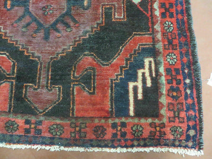 Antique Wool Rug Hand Made From India Geometric Oriental Tribal Red 603 4 By 8 Feet