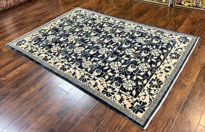 Sino Persian Rug Hand Knotted Wool Carpet 6x9 Floral Allover Blue Cream Tan