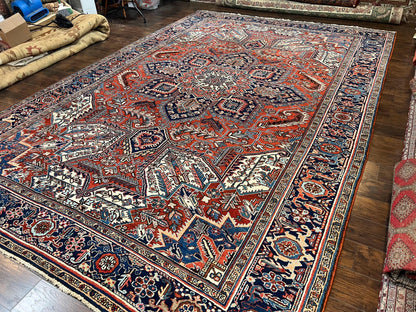 Antique Persian Heriz Rug – 11x16 Palace Size, Geometric Medallion, 1920s