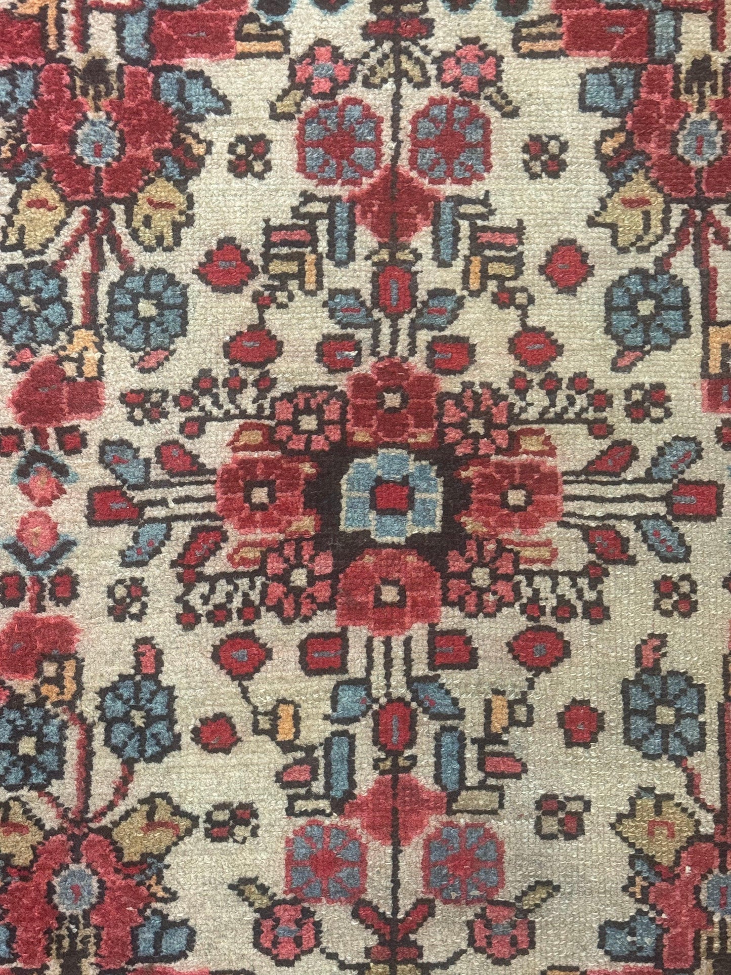 Small Antique Persian Rug 2x3, Beige and Red, Floral, Wool, Hamadan Rug