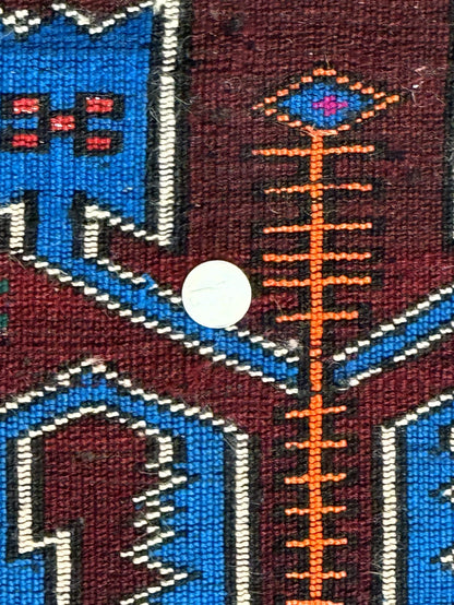 Persian Baluchi Rug Small Geometric Burgundy And Blue Design