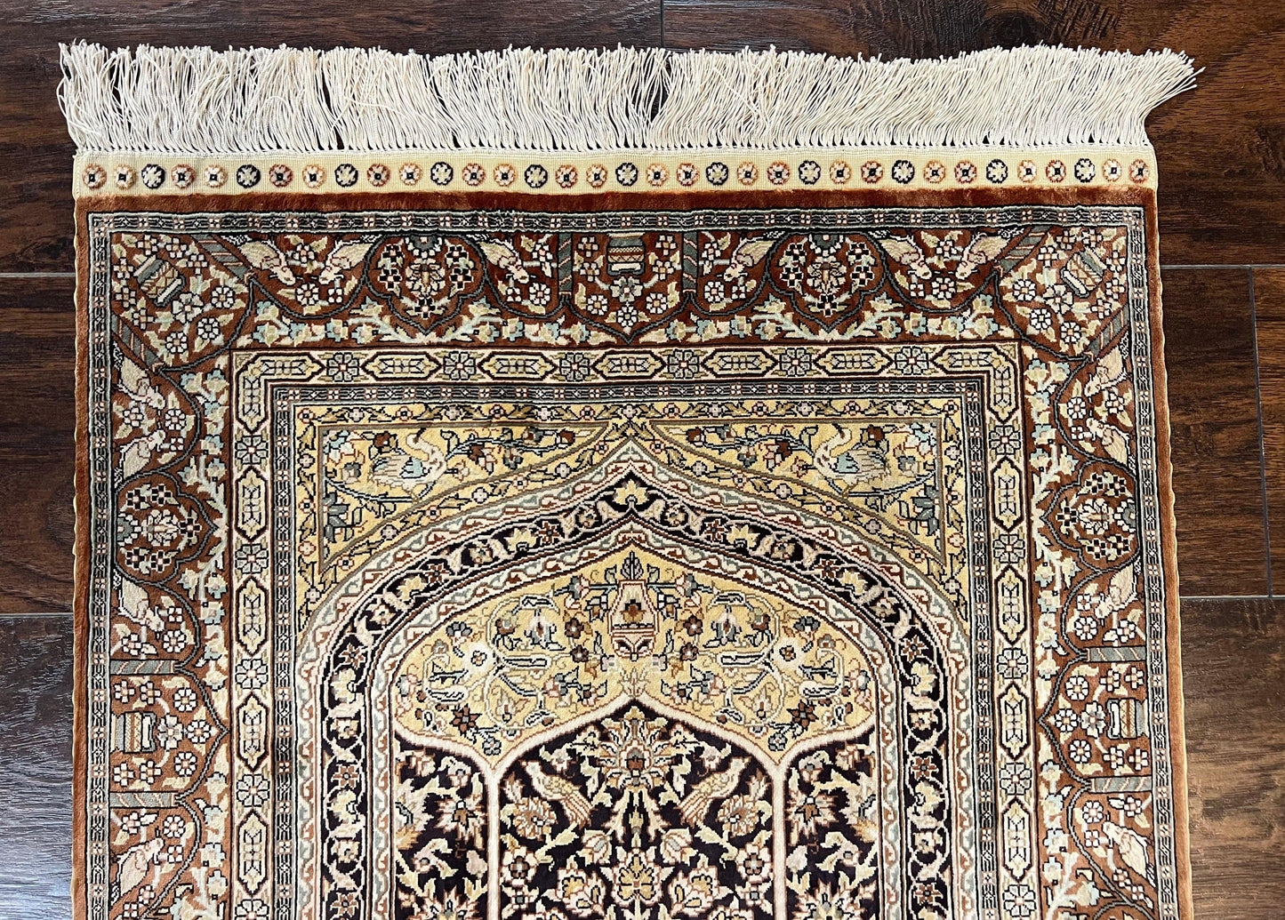 Turkish Hereke Silk Rug 2x3 Floral Vase Tree Of Life Birds Vintage Carpet