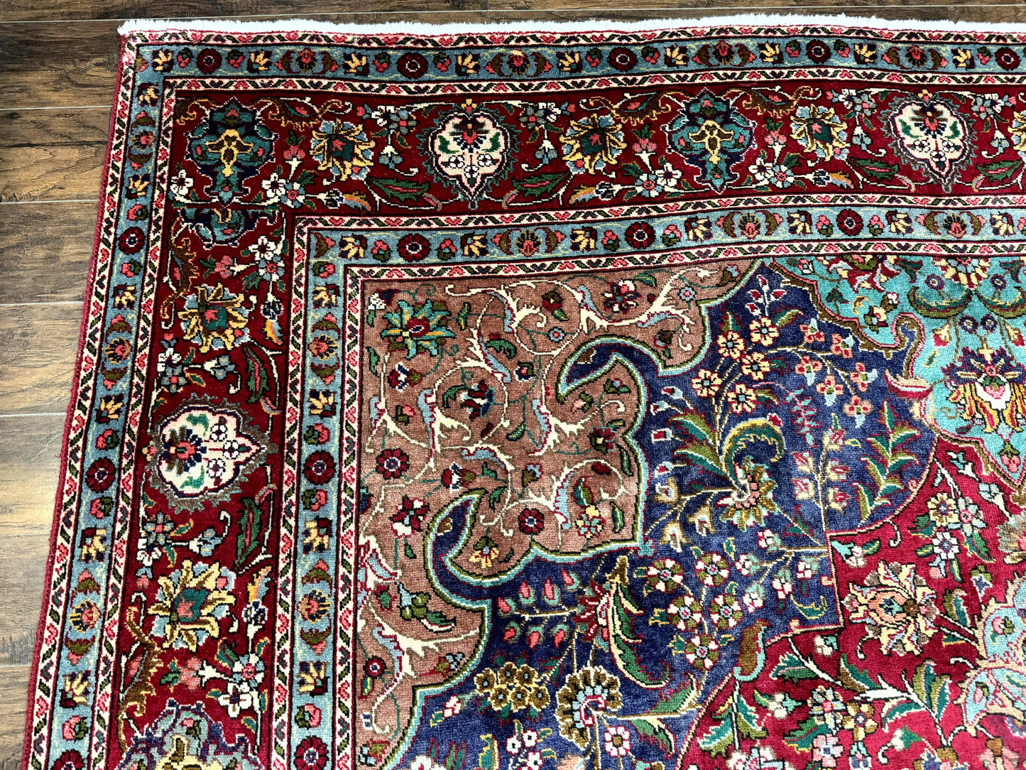 Wonderful Persian Tabriz Rug 10x14, Antique Persian Carpet, Handmade Wool Rug, Floral Medallion, Red Navy Blue, Colorful, Large Persian Area Rug