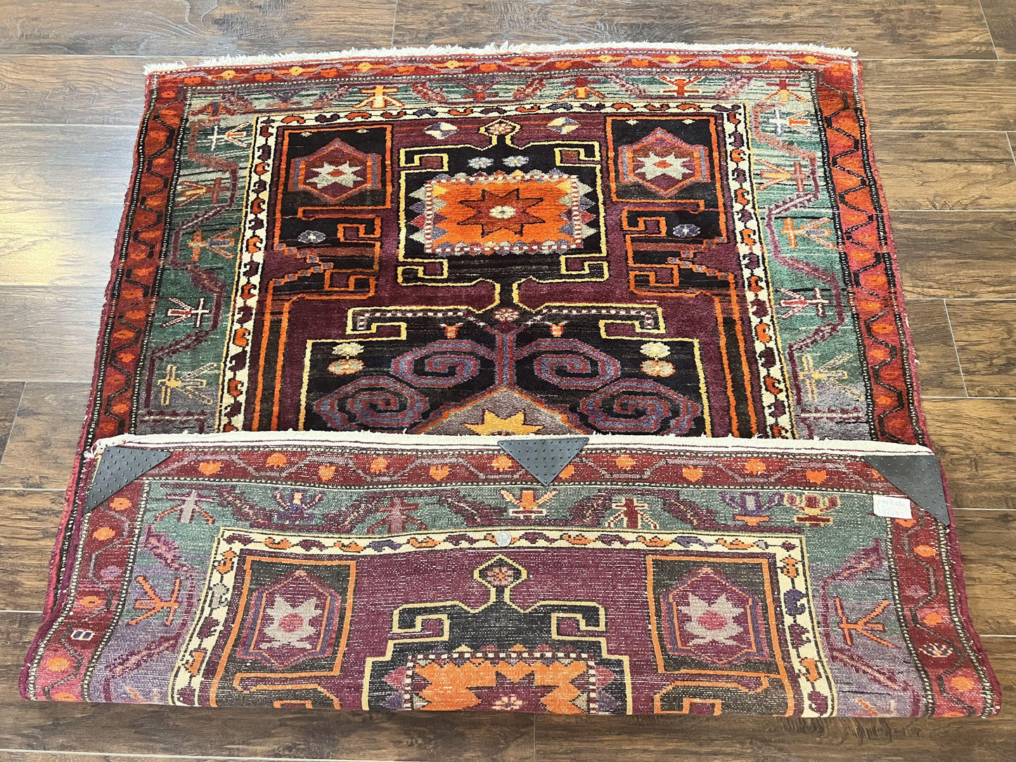 Persian Tribal Rug 5x6, Persian Nahavand Rug, Purple, Geometric Vintage Wool Handmade Carpet