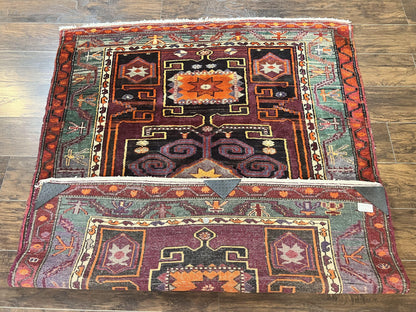 Persian Tribal Rug 5x6, Persian Nahavand Rug, Purple, Geometric Vintage Wool Handmade Carpet