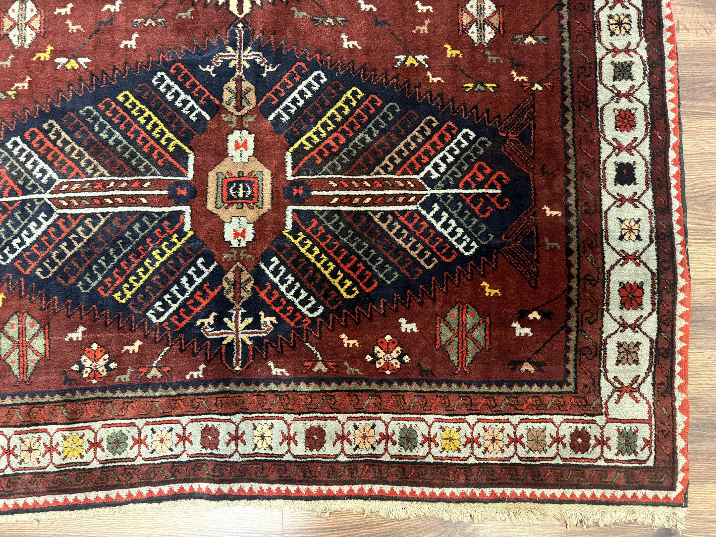 Antique Persian Tribal Rug 5 x 7.8, Triple Medallions, Red, Persian Afshar Rug