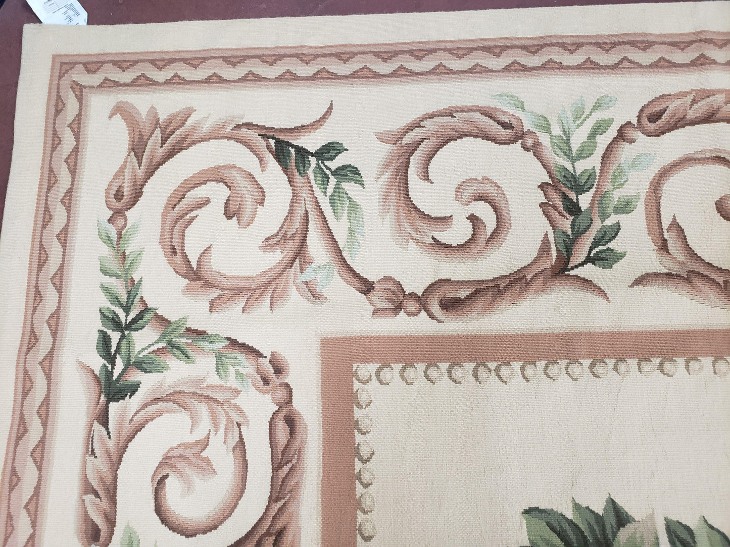 Elegant Aubusson Rug 10 x 14, Cream and Ivory Simple Aubusson Floral Carpet, Hand-Woven, European, New Aubusson Rug, Wool Area Rug, Violins