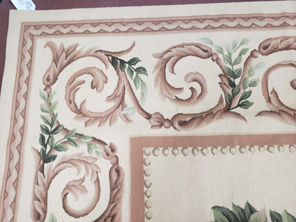 Elegant Aubusson Rug 10 x 14, Cream and Ivory Simple Aubusson Floral Carpet, Hand-Woven, European, New Aubusson Rug, Wool Area Rug, Violins