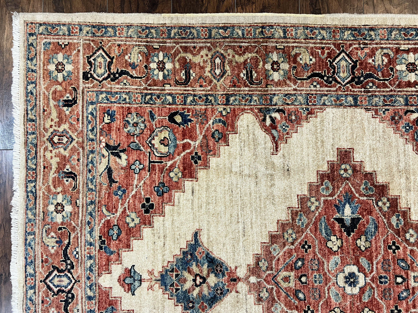 Peshawar Wool Hand Knotted Rug 5x7 Vintage Serapi Geometric Pakistani