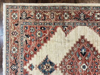 Peshawar Wool Hand Knotted Rug 5x7 Vintage Serapi Geometric Pakistani