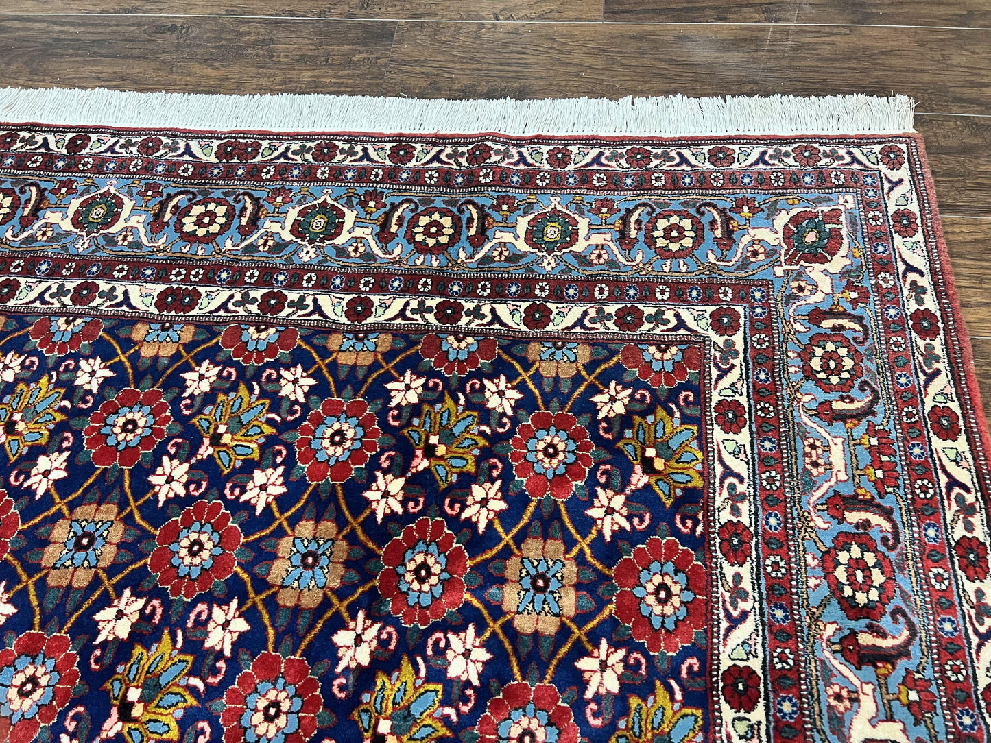 Persian Veramin Rug 7x11 Handmade Vintage Navy Blue Wool Area Rug