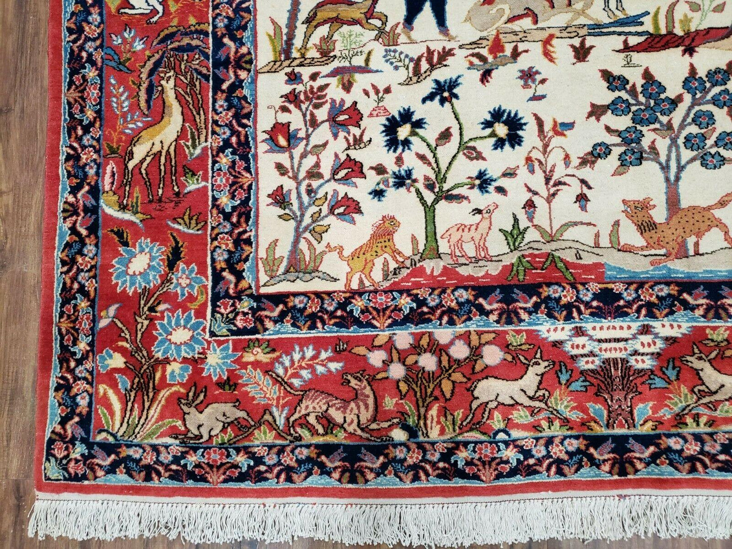 Antique Persian Isfahan Rug 5x7 Hand Knotted Wool Pictorial Tree Of Life