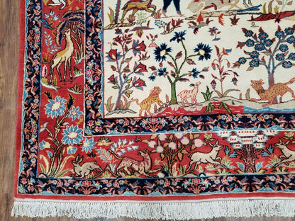 Antique Persian Isfahan Rug 5x7 Hand Knotted Wool Pictorial Tree Of Life