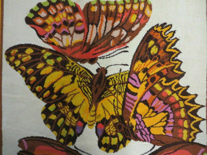 Hand Knotted Wool Rug 4x6 Butterfly Design Spanish Made Vintage 1980s